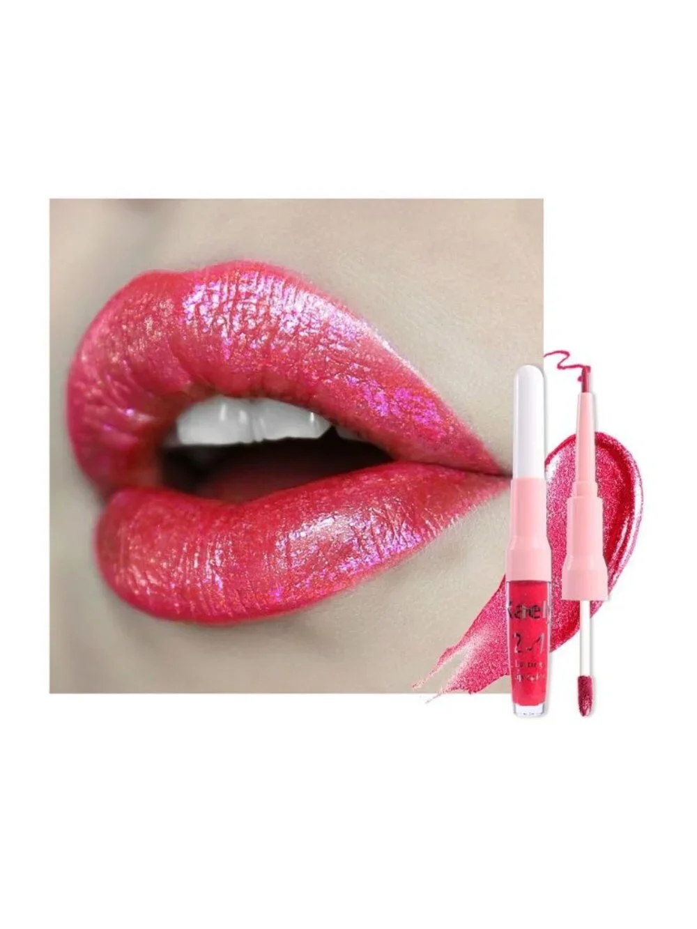 Women's 18# Crushed Ruby Red-Metallic 2-in-1 Long Lasting Lipstick And Lip Liner